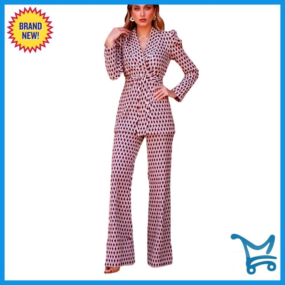 Women's Professional Pant Suit Set with Oversized Blazer and Wide Leg Pants